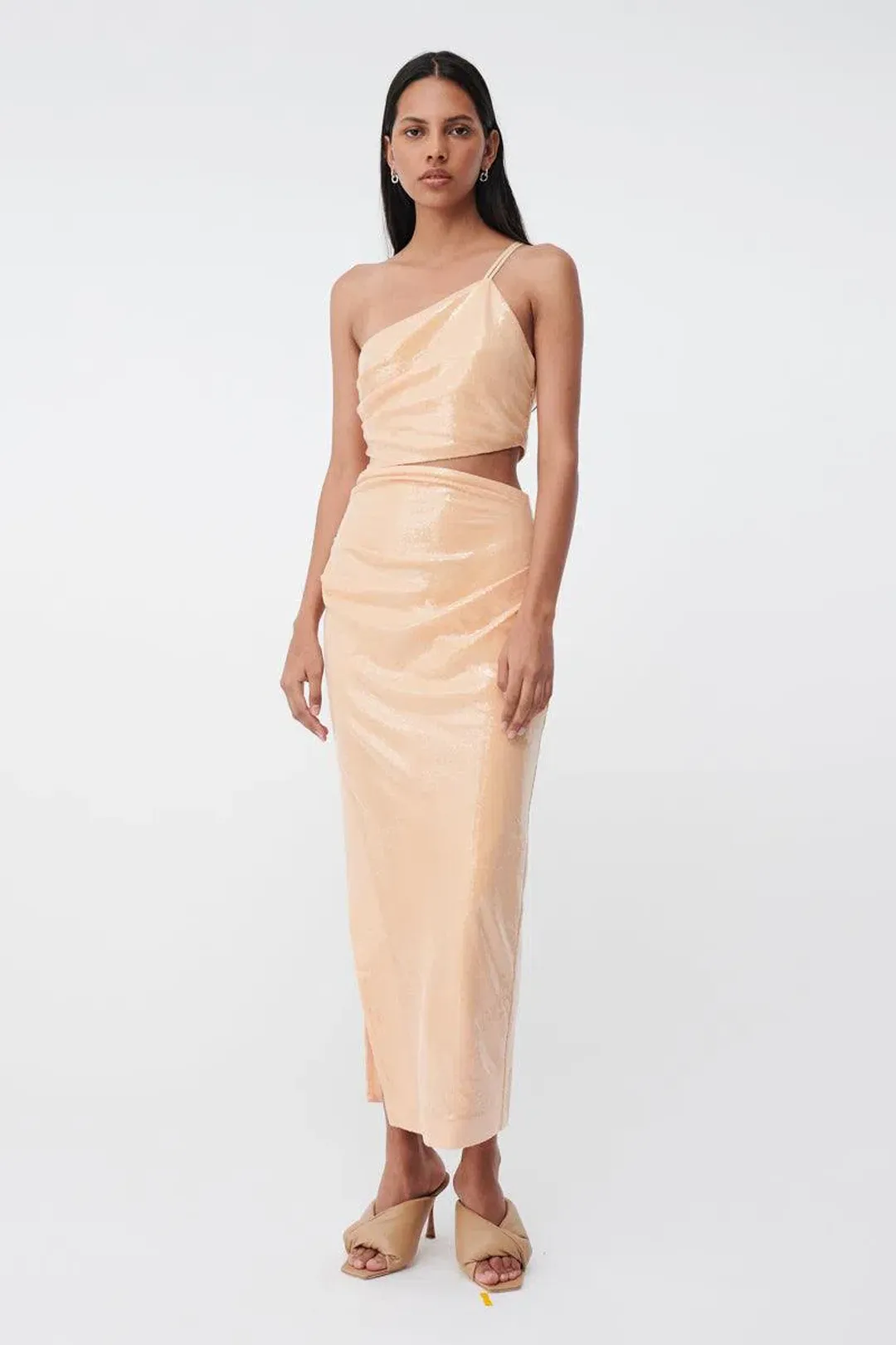 Suboo Marcel Draped Sequin Cutout Maxi Dress Nude Size 10 for rent on The Volte - main image