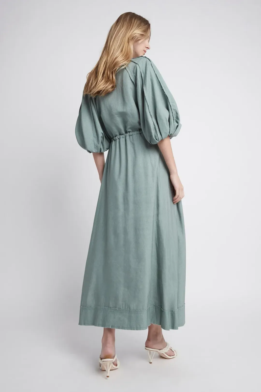 AJE Bonjour Belted Shirt Dress Palm Green Size 8 for rent on The Volte - main image