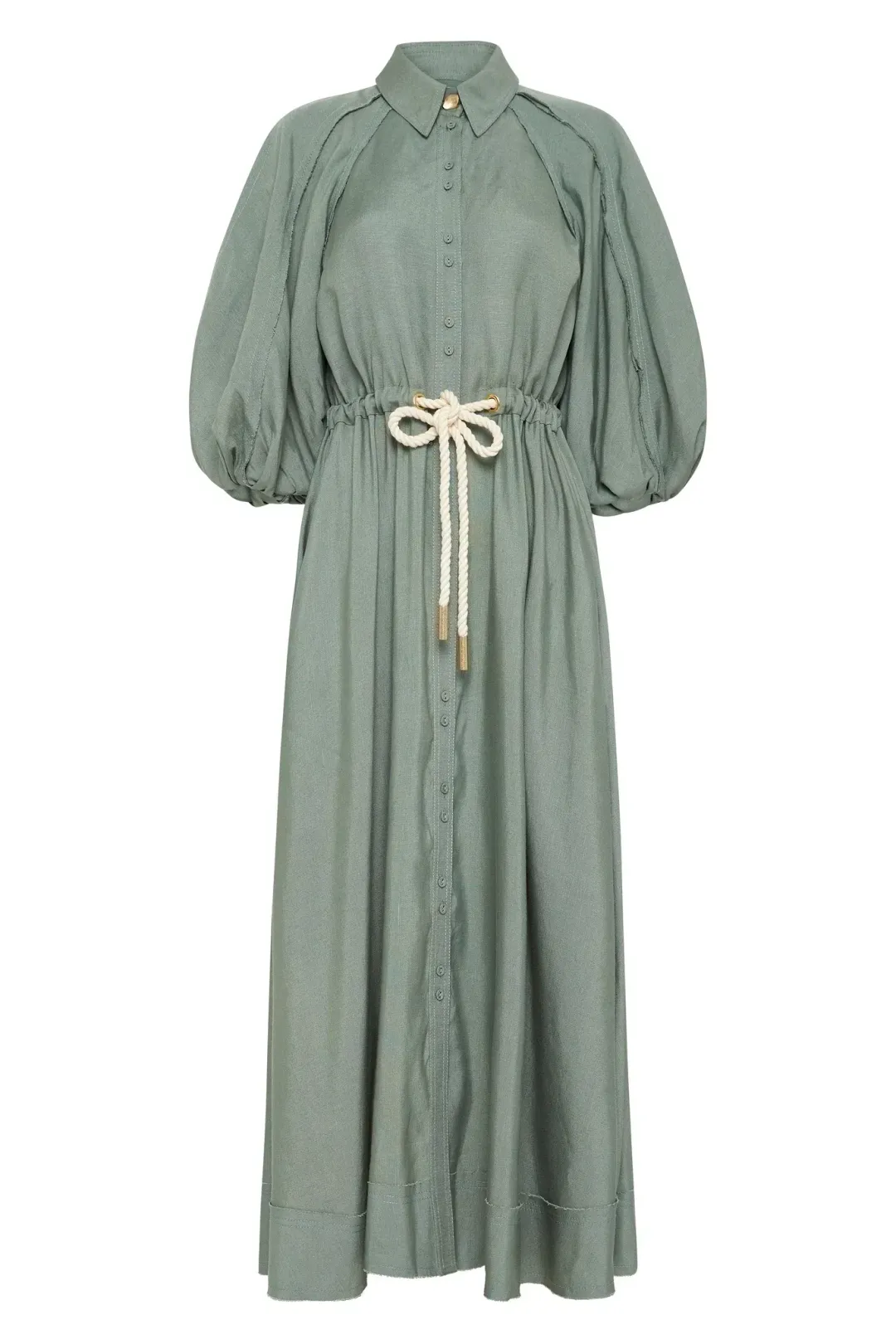 AJE Bonjour Belted Shirt Dress Palm Green Size 8 for rent on The Volte - main image