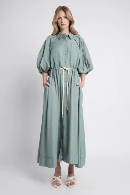 AJE Bonjour Belted Shirt Dress Palm Green Size 8 for rent on The Volte - image 1
