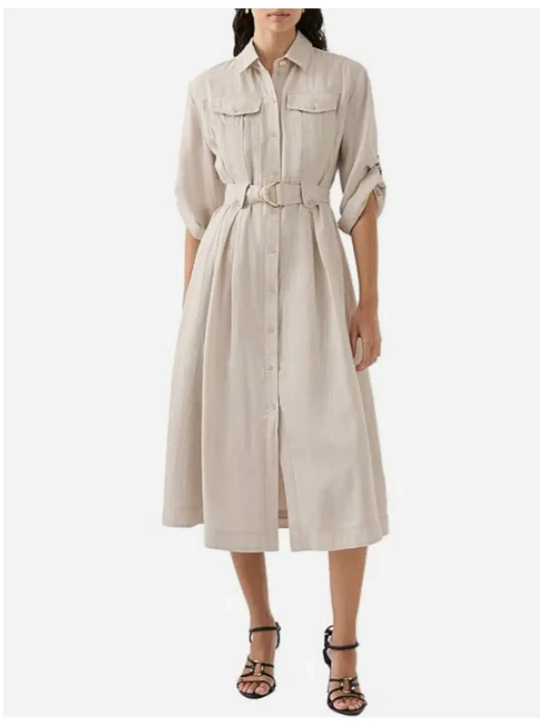 AJE Hope Midi Shirt Dress – colour sandstone beige size 8 for rent on The Volte - main image