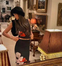 With Harper Lu Mesh Tank and Skirt Floral Set  Black Floral Size M/ Au 10  for rent on The Volte - image 6