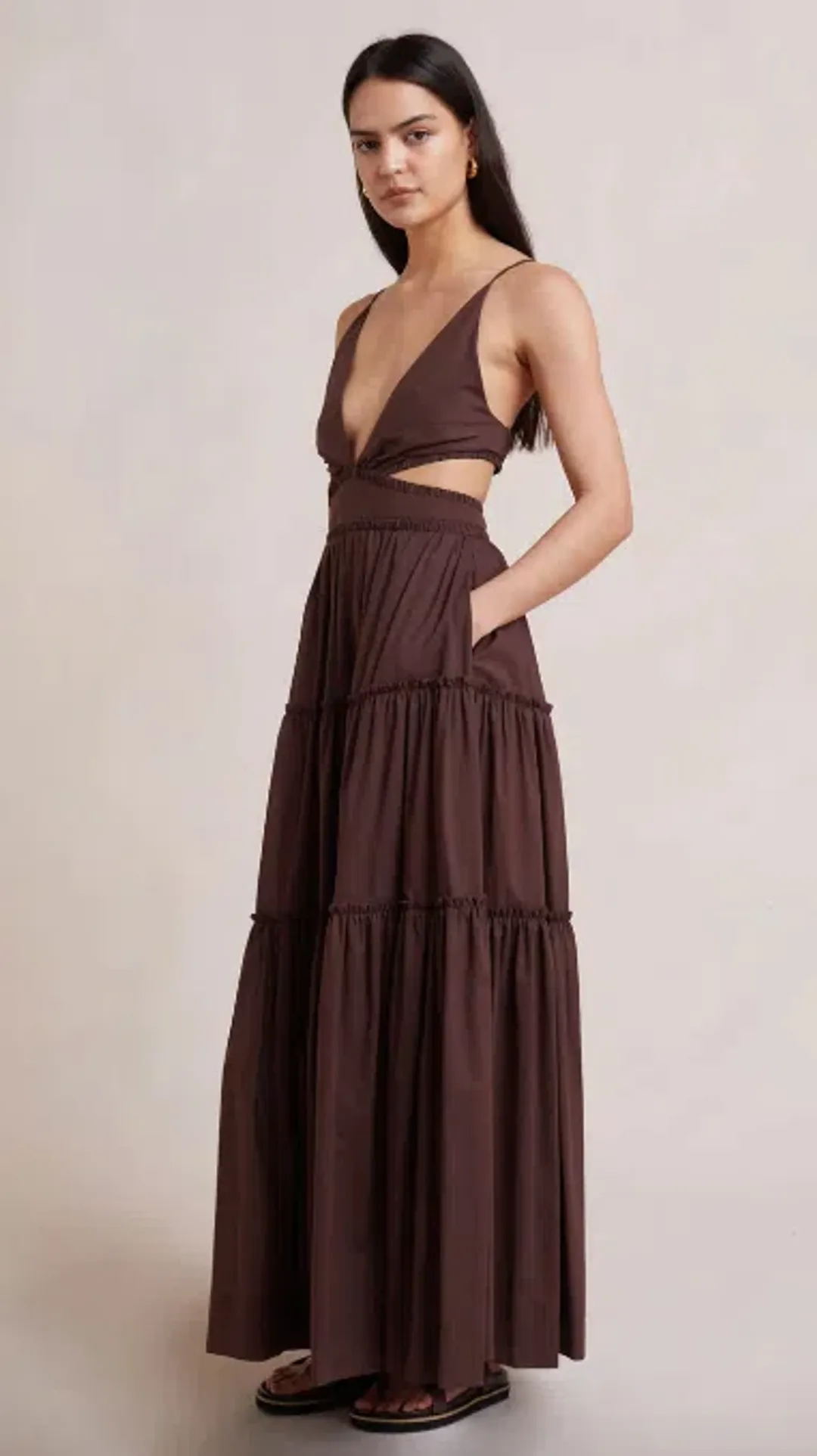 Bec & Bridge Carla V Maxi Dress Brown Size AU 6 for rent on The Volte - main image