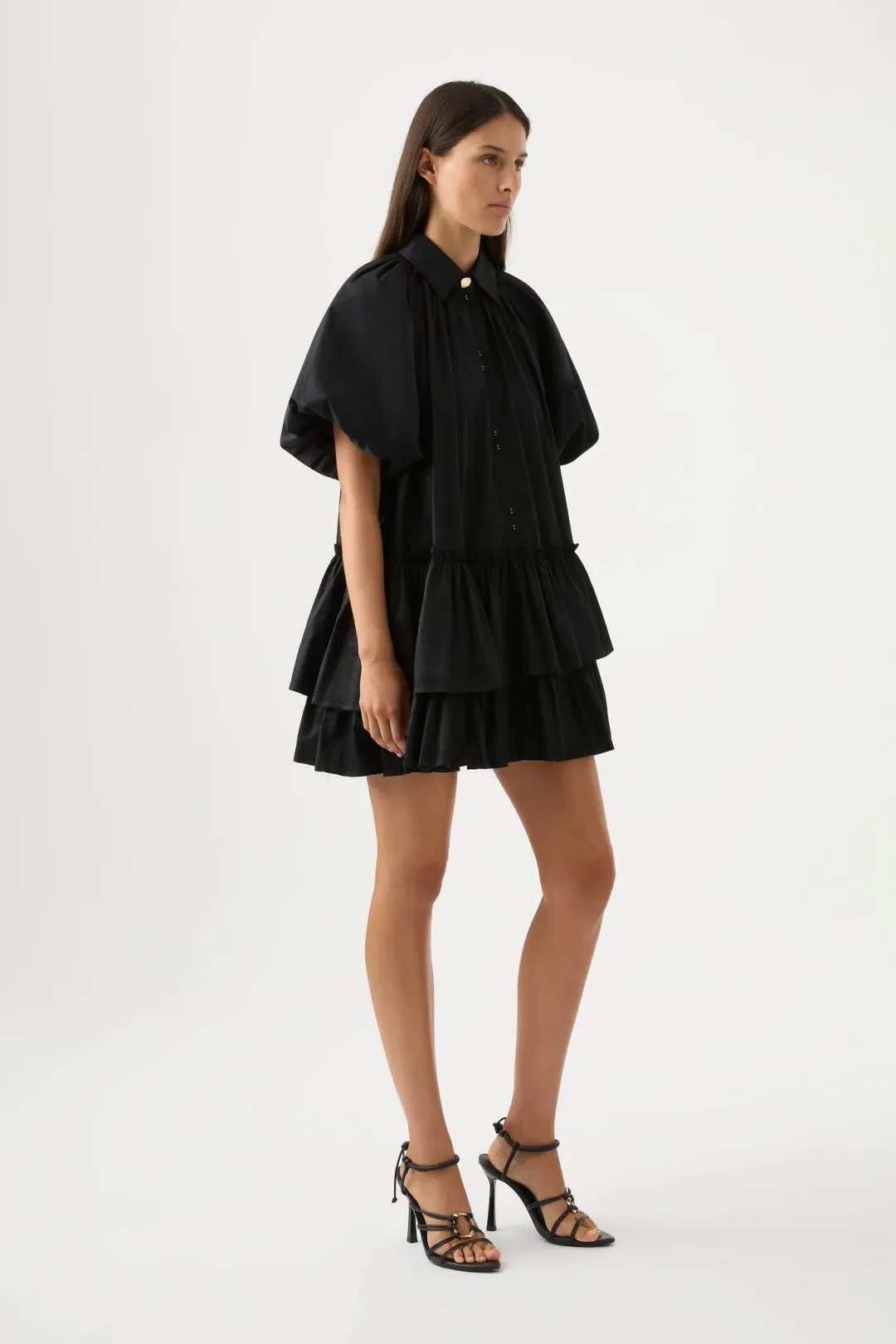 Aje  Ambience Smock Mini Dress Black Size 4 for rent on The Volte - main image