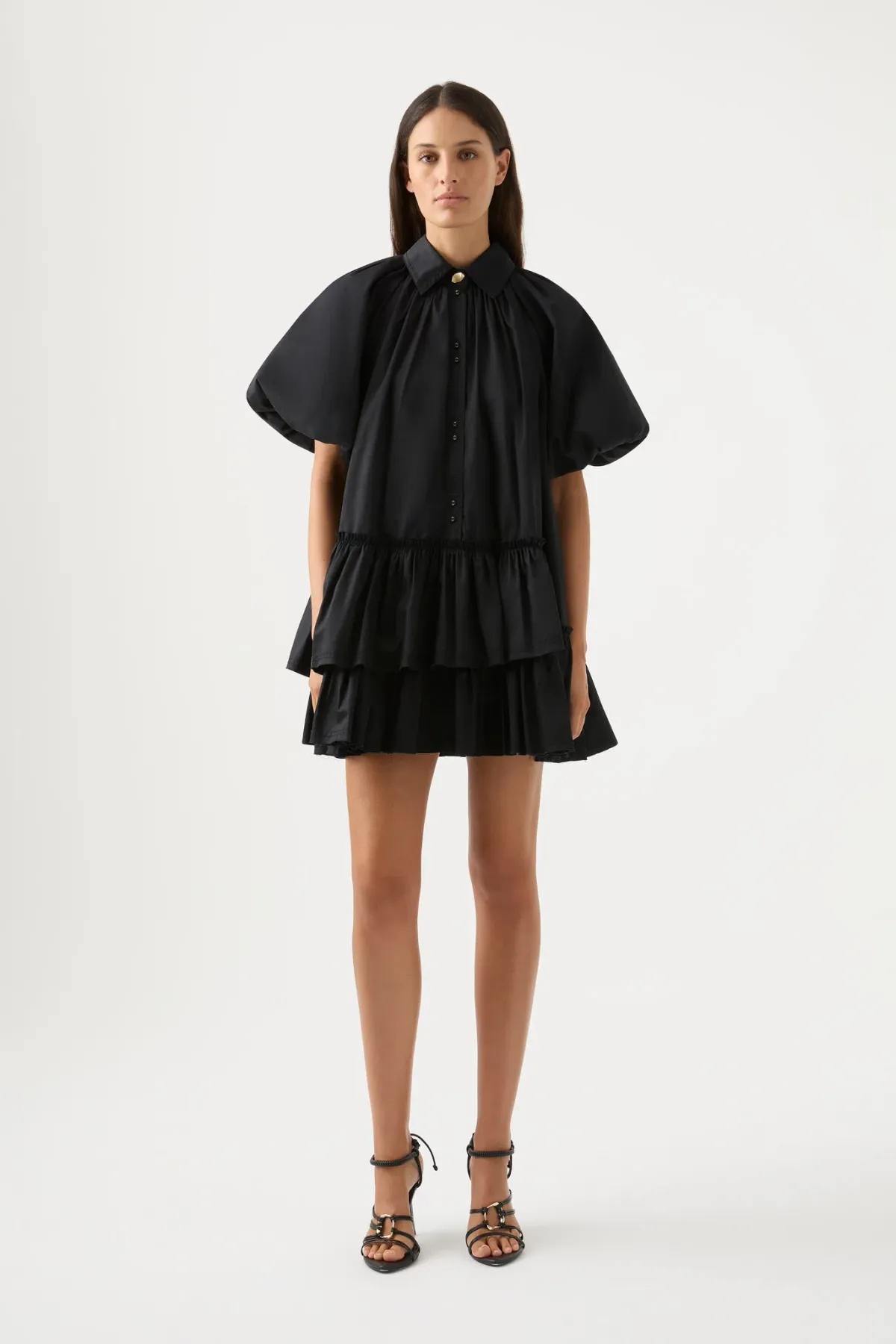 Aje  Ambience Smock Mini Dress Black Size 4 for rent on The Volte - main image