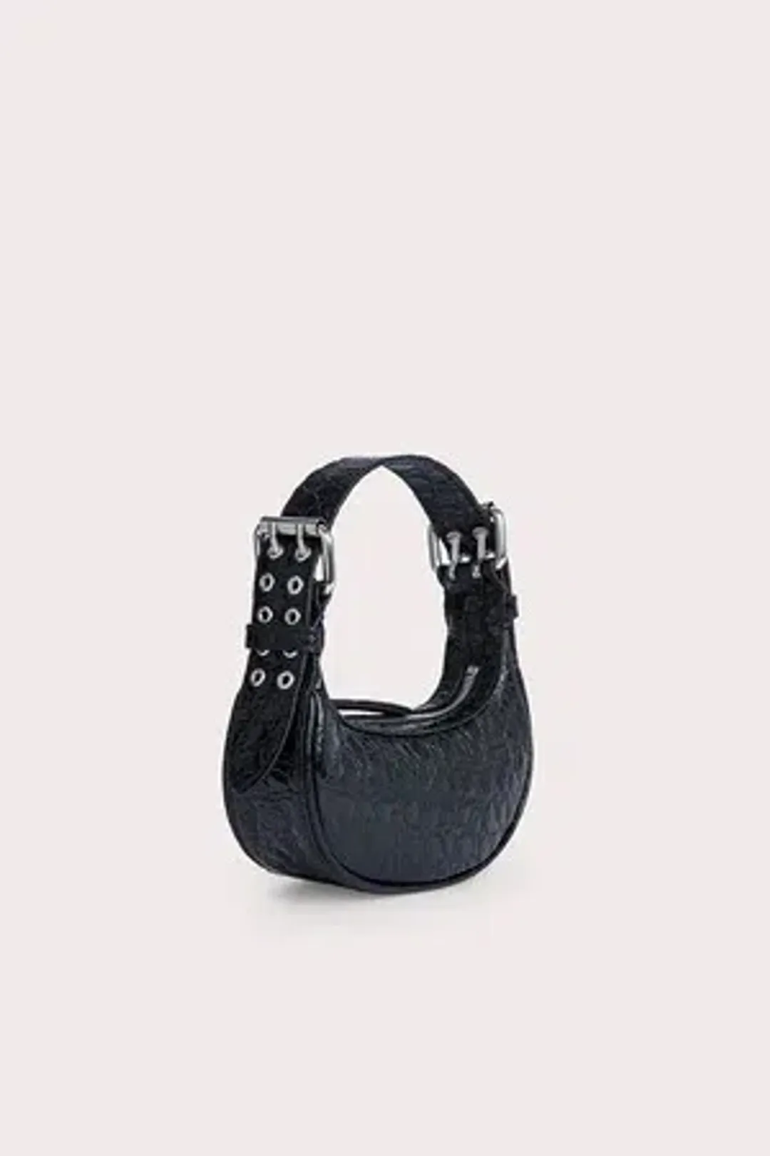 By Far Mini Soho Circular Croco Embossed Leather Bag  Black for rent on The Volte - main image