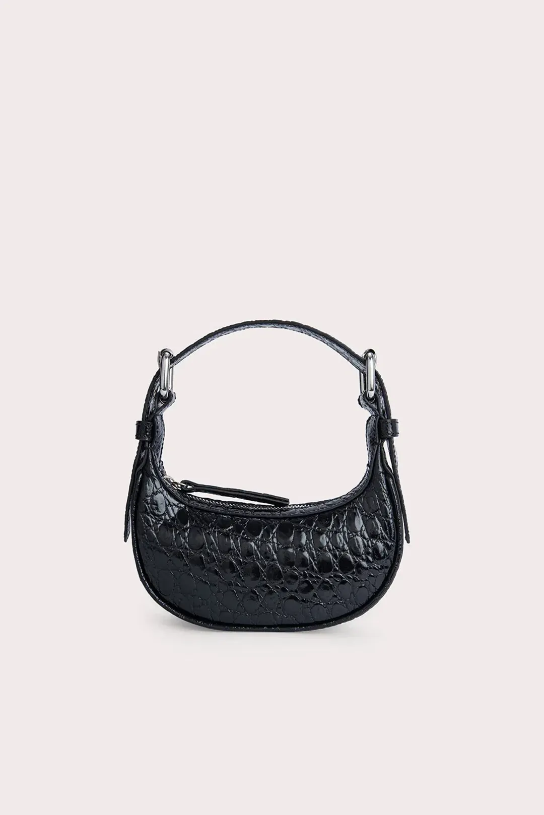 By Far Mini Soho Circular Croco Embossed Leather Bag  Black for rent on The Volte - main image