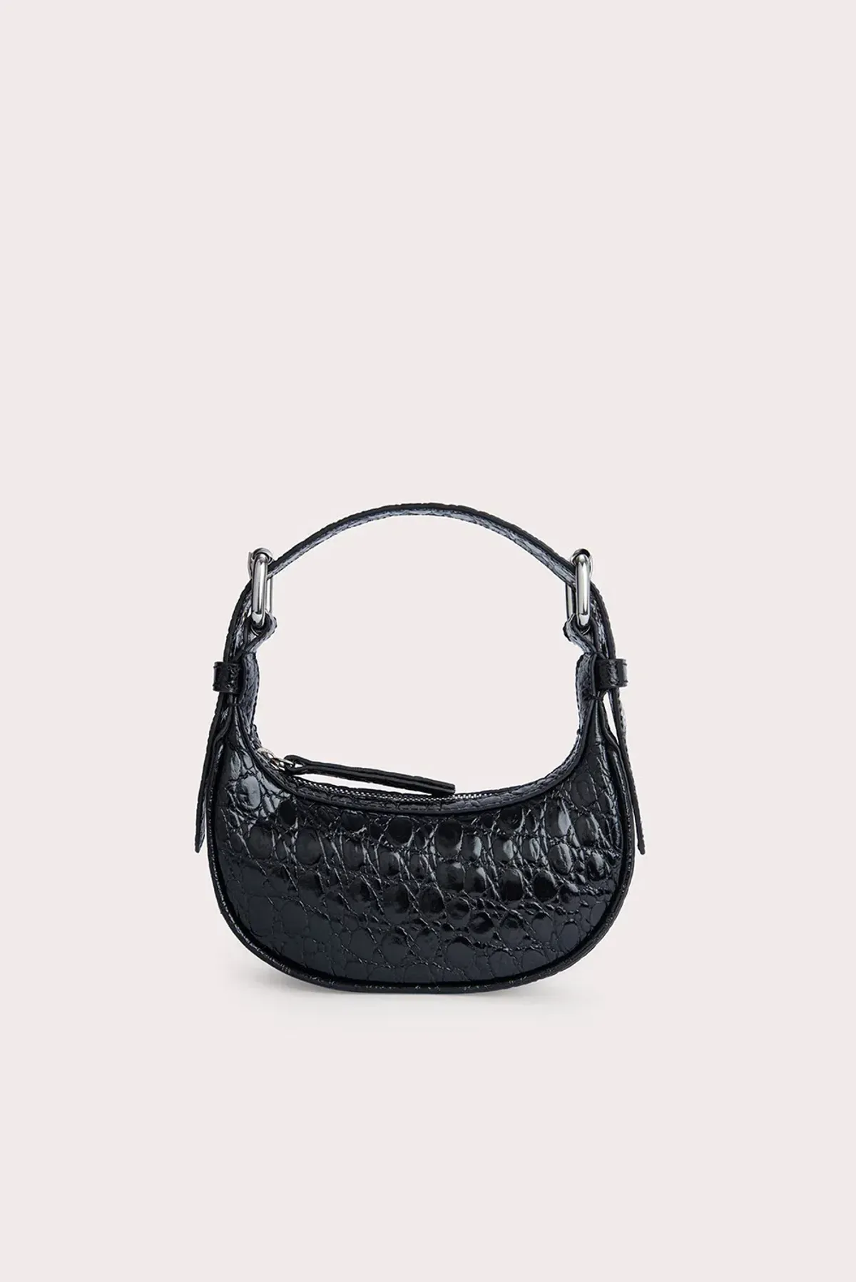 By Far Mini Soho Circular Croco Embossed Leather Bag  Black for rent on The Volte - main image