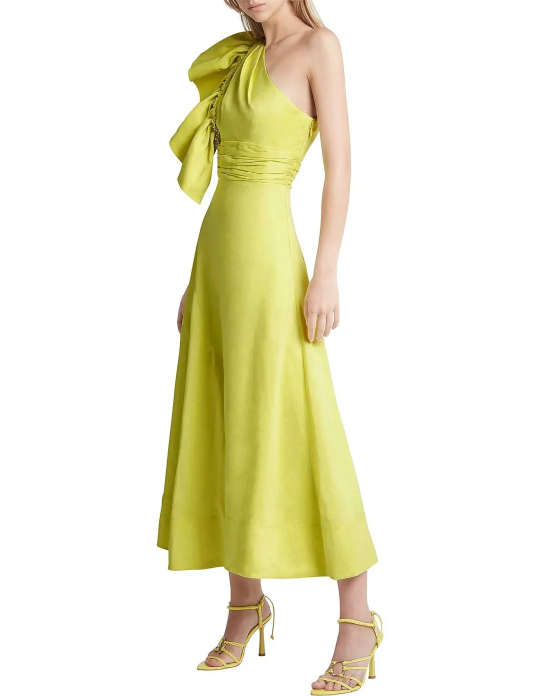 Aje Bonjour Asymmetric Midi Dress Lime Green Size 10 for rent on The Volte - main image