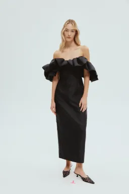 Alemais Suzi Off The Shoulder Midi Dress Black Size 10 for rent on The Volte - image 1