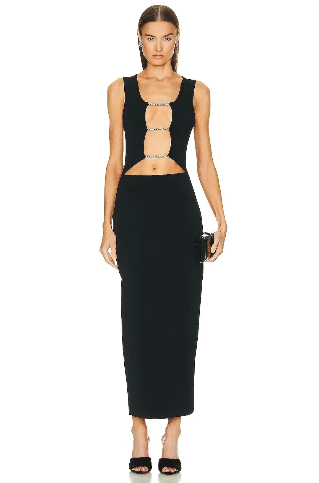 Christopher Esber Crystal Lattice Long Sleeve Column Dress Black Size 8 for rent on The Volte - main image