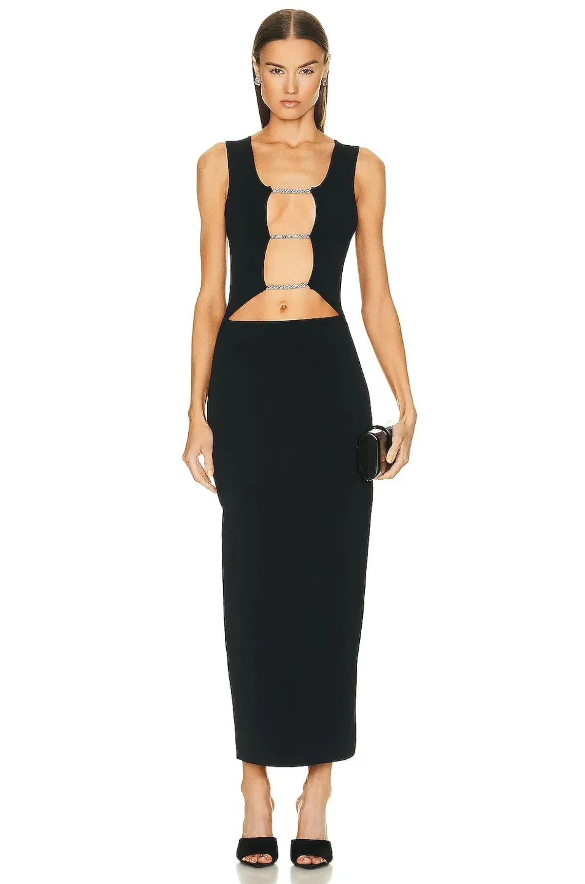 Christopher Esber Crystal Lattice Long Sleeve Column Dress Black Size 8 for rent on The Volte - main image