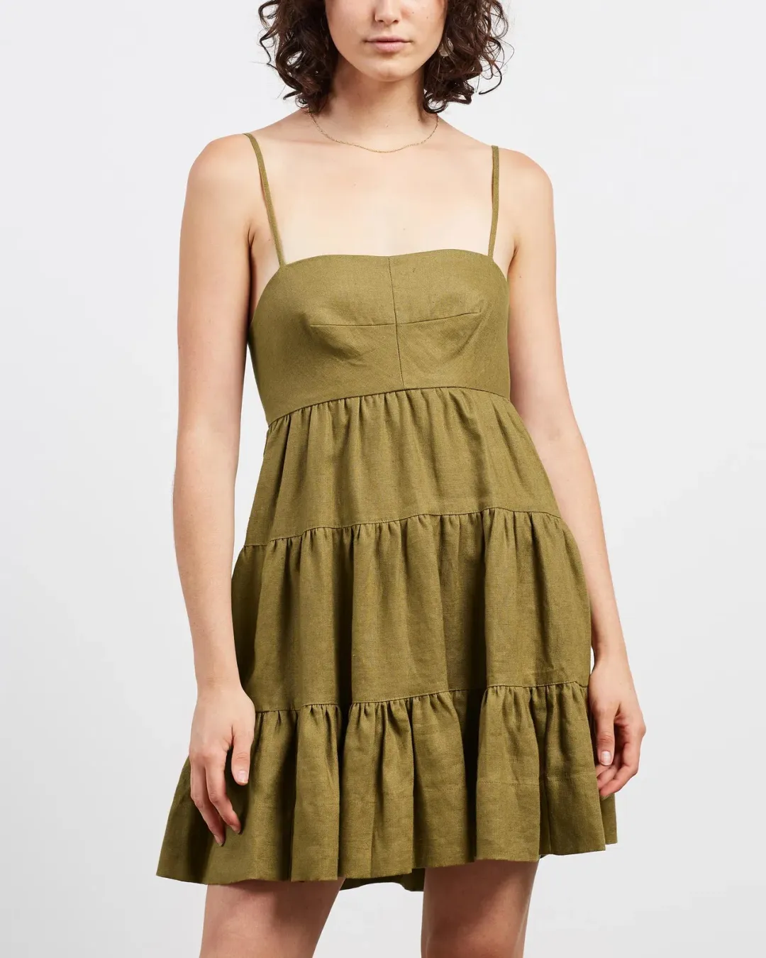 Shona Joy Lucille Linen Tired Mini Dress Green Size 12  for rent on The Volte - main image