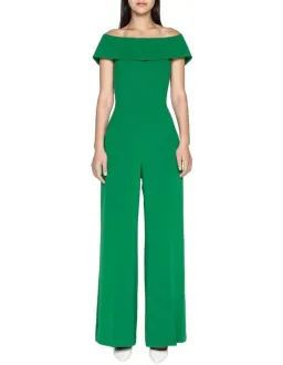 Cue Crepe Off Shoulder Jumpsuit Green Size 10 for rent on The Volte - image 1