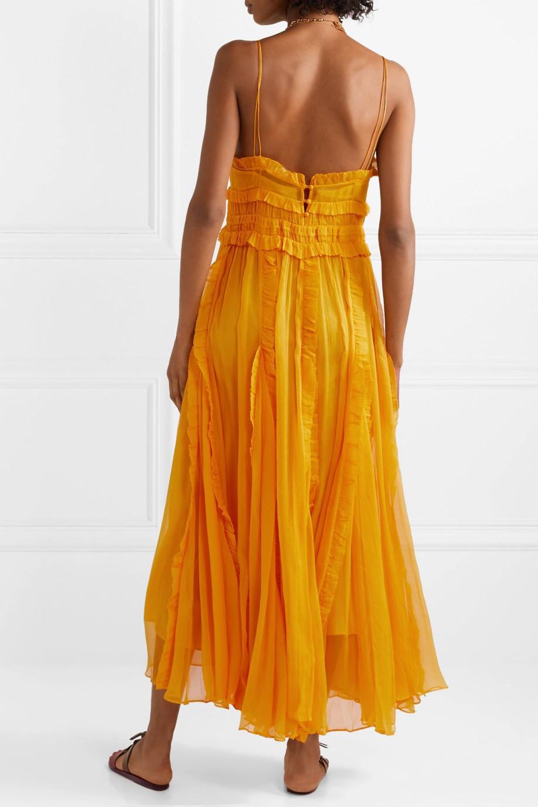 Lee Mathews Lilla Ruffled Silk Crepon Maxi Dress Yellow Size 10 for rent on The Volte - main image