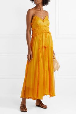 Lee Mathews Lilla Ruffled Silk Crepon Maxi Dress Yellow Size 10 for rent on The Volte - image 1