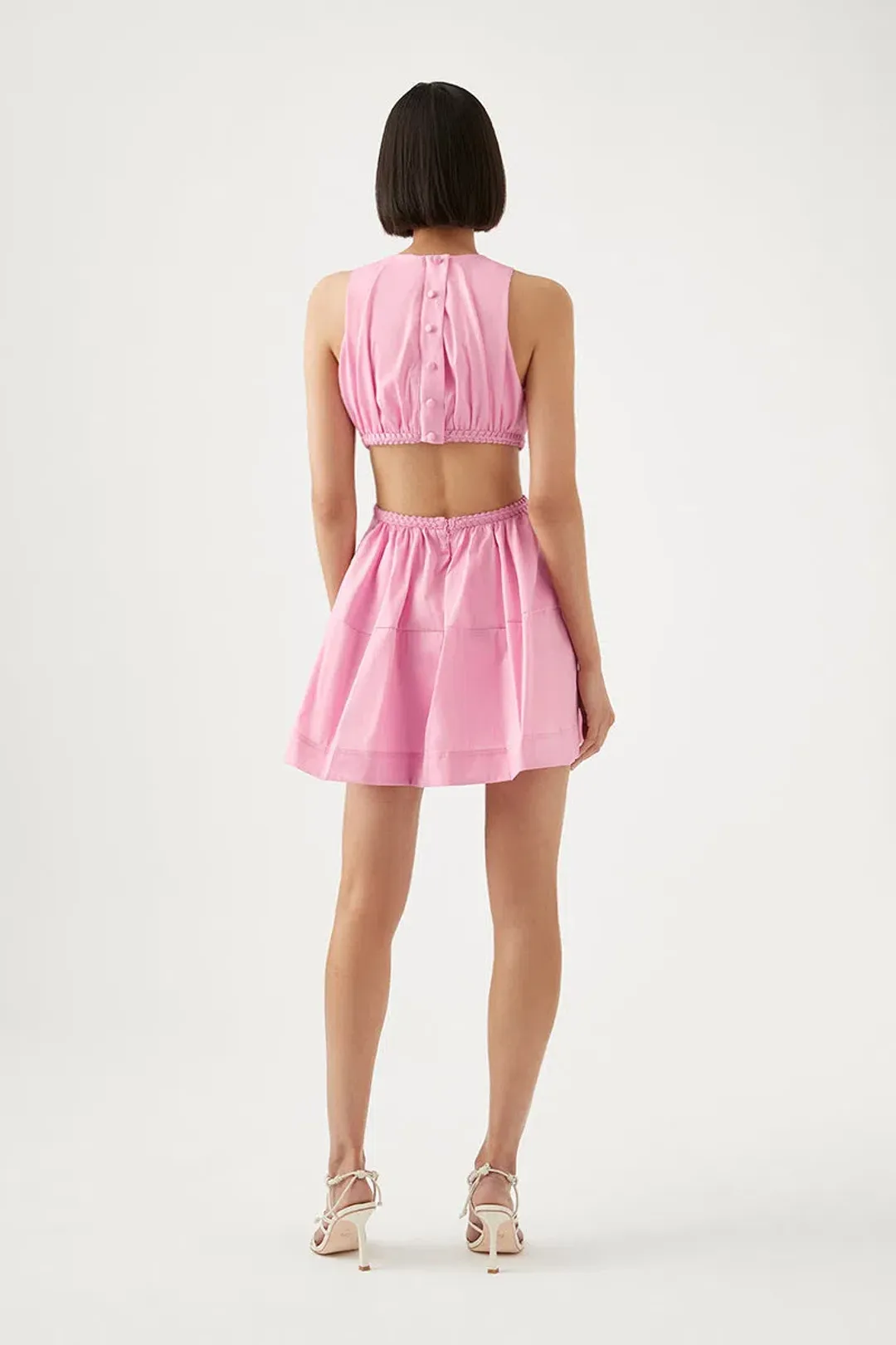 Aje Voyage Braided Cut Out Mini Dress Pink Size AU 10 for rent on The Volte - main image
