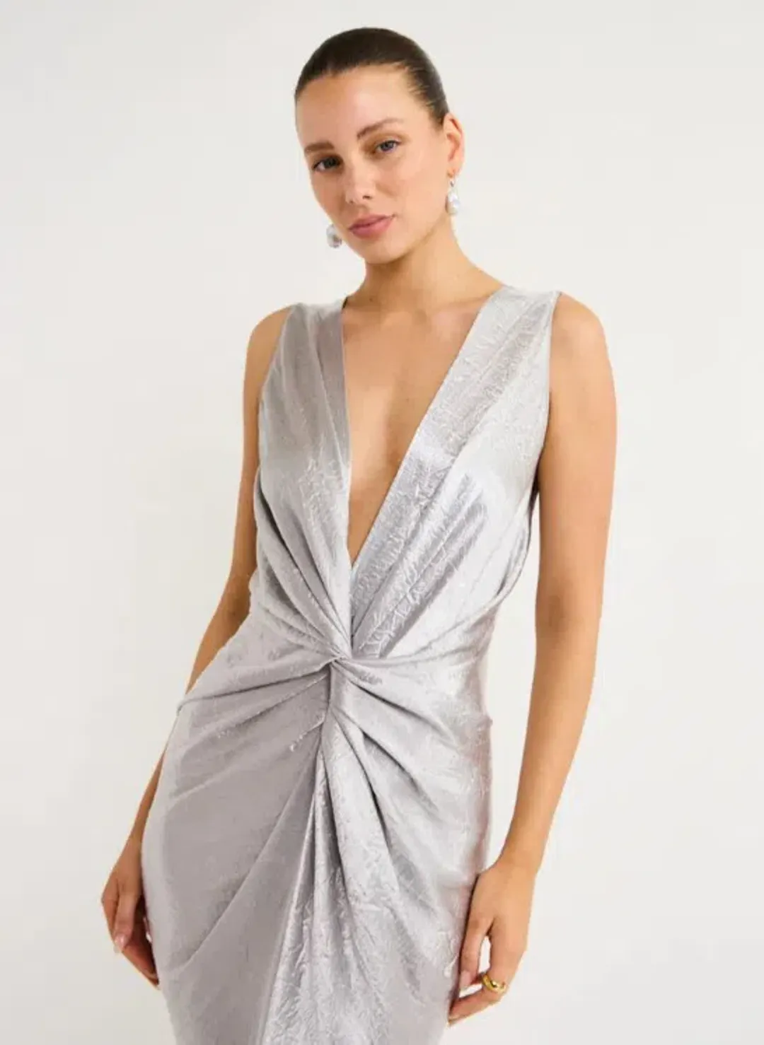 One Fell Swoop Gaia Dress In Mercury Silver Size AU 8 for rent on The Volte - main image