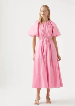 Aje Capucine Puff Sleeve Midi Dress Pink Size AU 10 for rent on The Volte - image 1