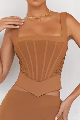 House of CB Mistress Rocks Caramel Gathered Corset & Midi Skirt Set Brown Size XS / AU 6 for rent on The Volte - image 5