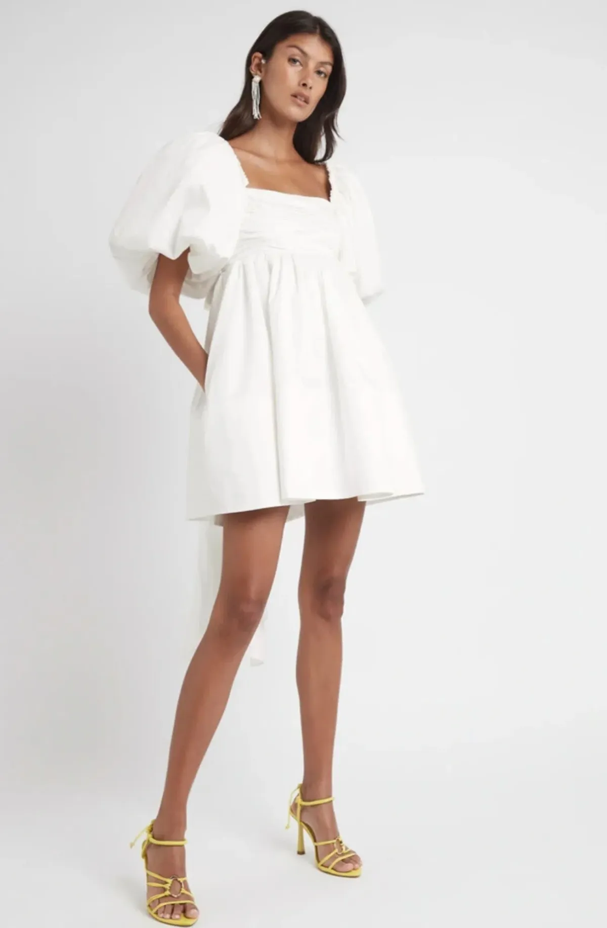 Aje Casabianca Puff Sleeve Dress White Size 4 for rent on The Volte - main image