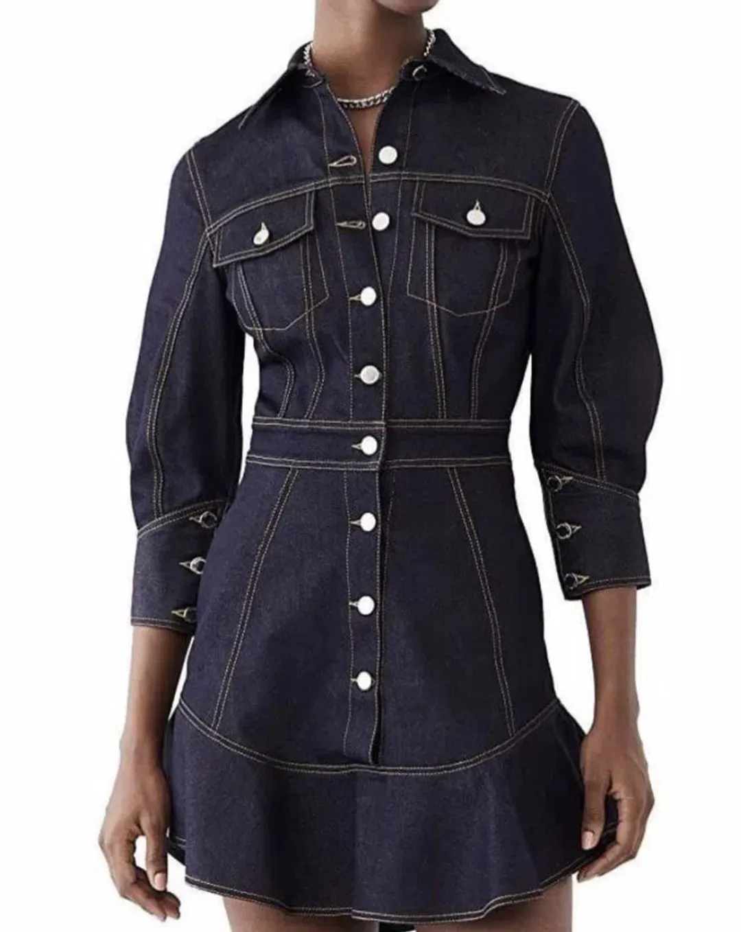 Brandon Maxwell Stretch Denim Button Down Dress Blue Size 2/Au 6 for rent on The Volte - main image