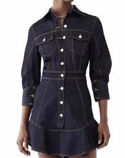 Brandon Maxwell Stretch Denim Button Down Dress Blue Size 2/Au 6 for rent on The Volte - image 4