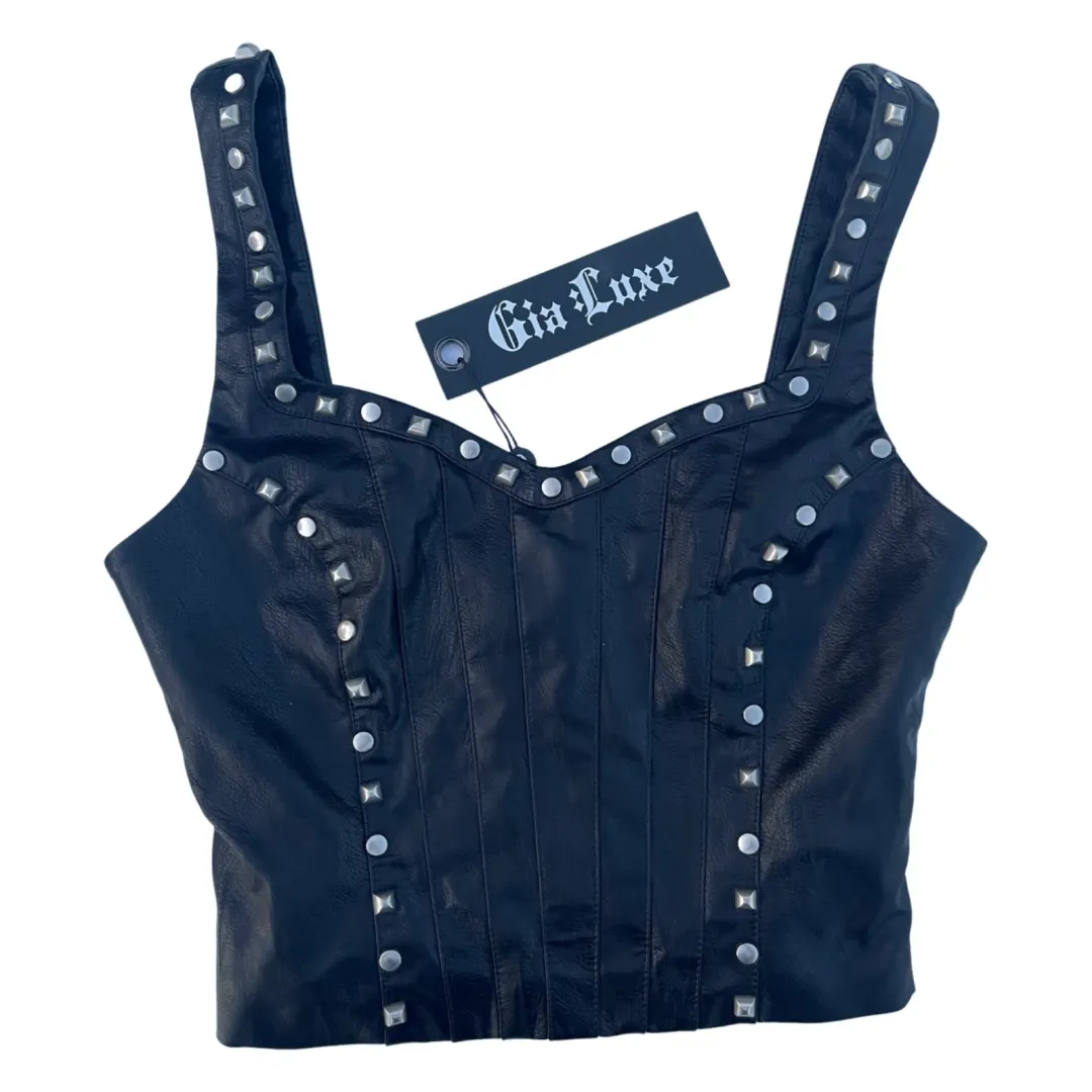 I.AM.GIA Luther Black Faux Leather Studded Corset Crop Top Size XS/Au 6 for rent on The Volte - main image