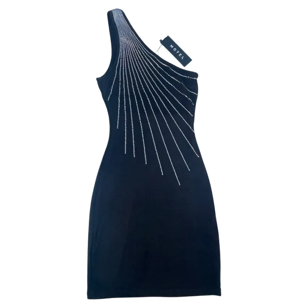 Motel Rocks Mandan Black One Shoulder Mini Dress w/ Diamantes Size XS/AU 6 for rent on The Volte - main image