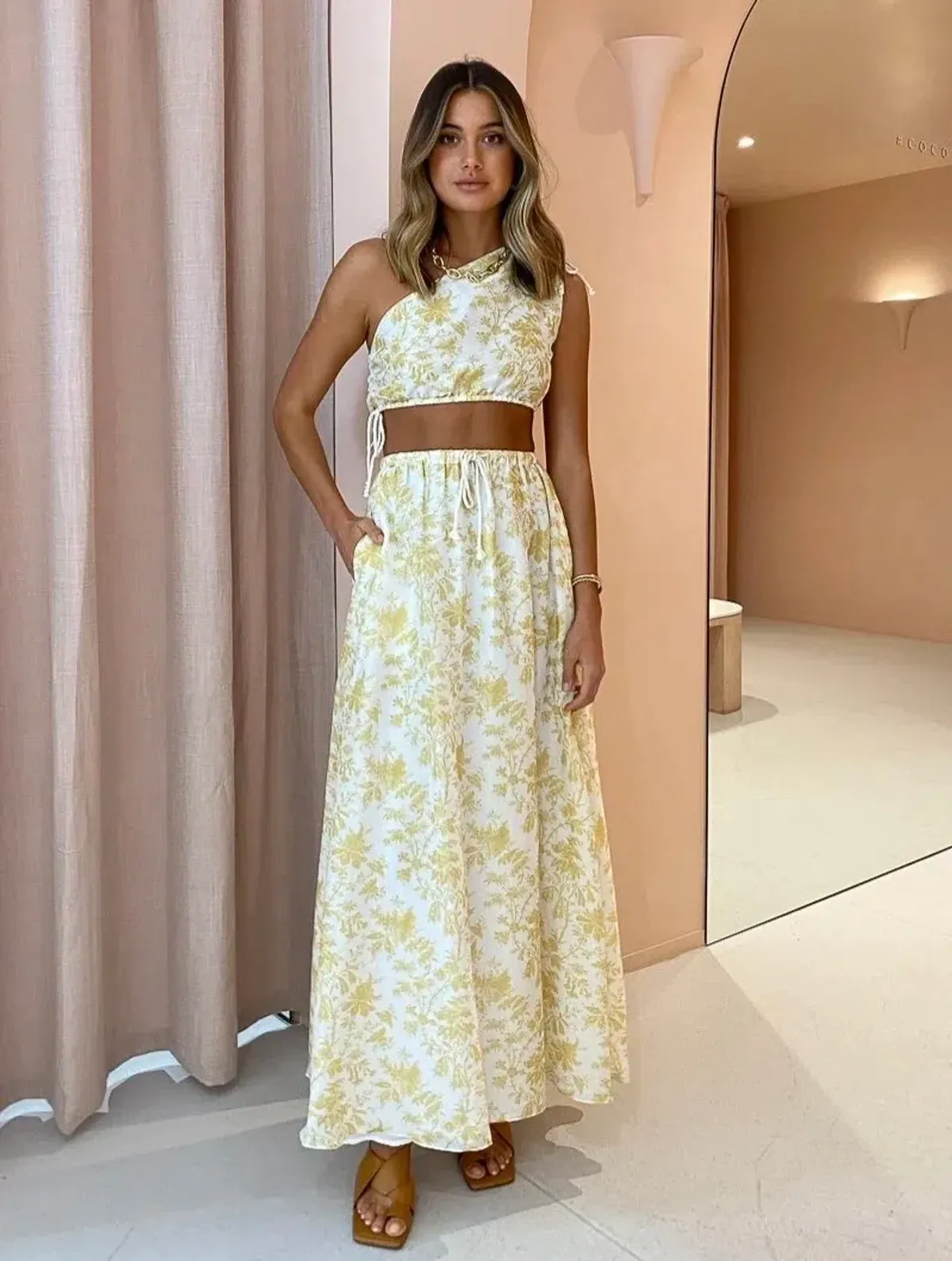Sir the Label Clementine One Shoulder Top and Maxi Skirt Set Ivory Clementine Size 8 for rent on The Volte - main image