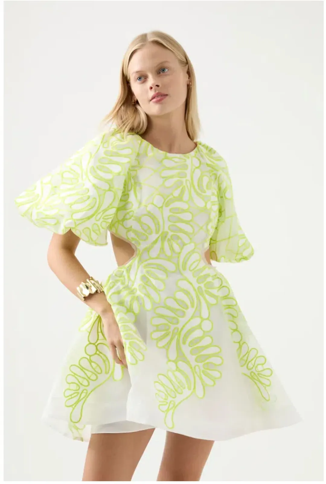 Aje Botanical Applique Mini Dress Ivory/Citrus Yellow Size XXS / AU 4 for rent on The Volte - main image