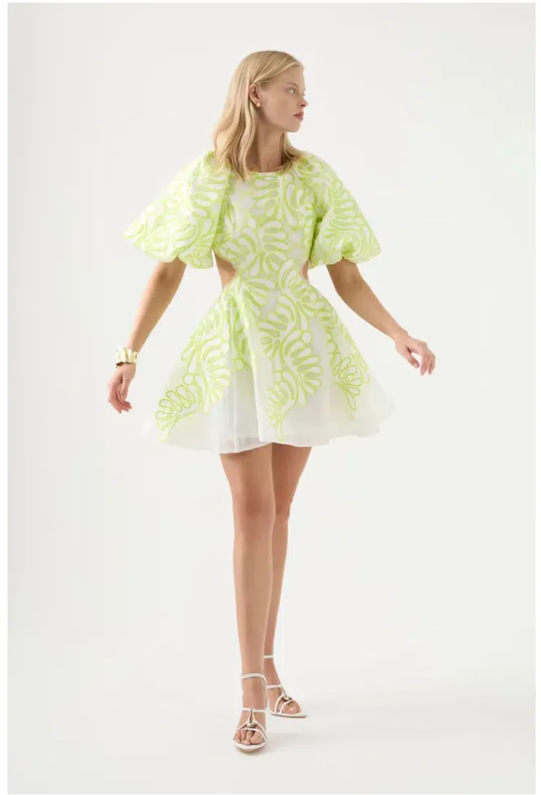 Aje Botanical Applique Mini Dress Ivory/Citrus Yellow Size XXS / AU 4 for rent on The Volte - main image