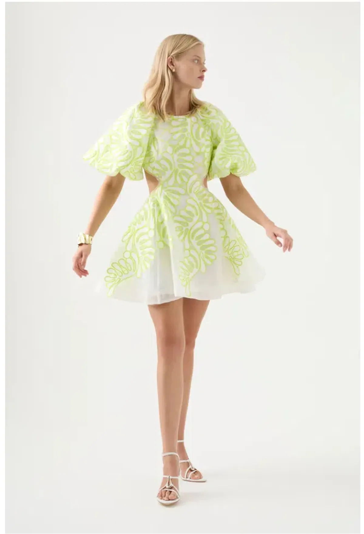 Aje Botanical Applique Mini Dress Ivory/Citrus Yellow Size XXS / AU 4 for rent on The Volte - main image