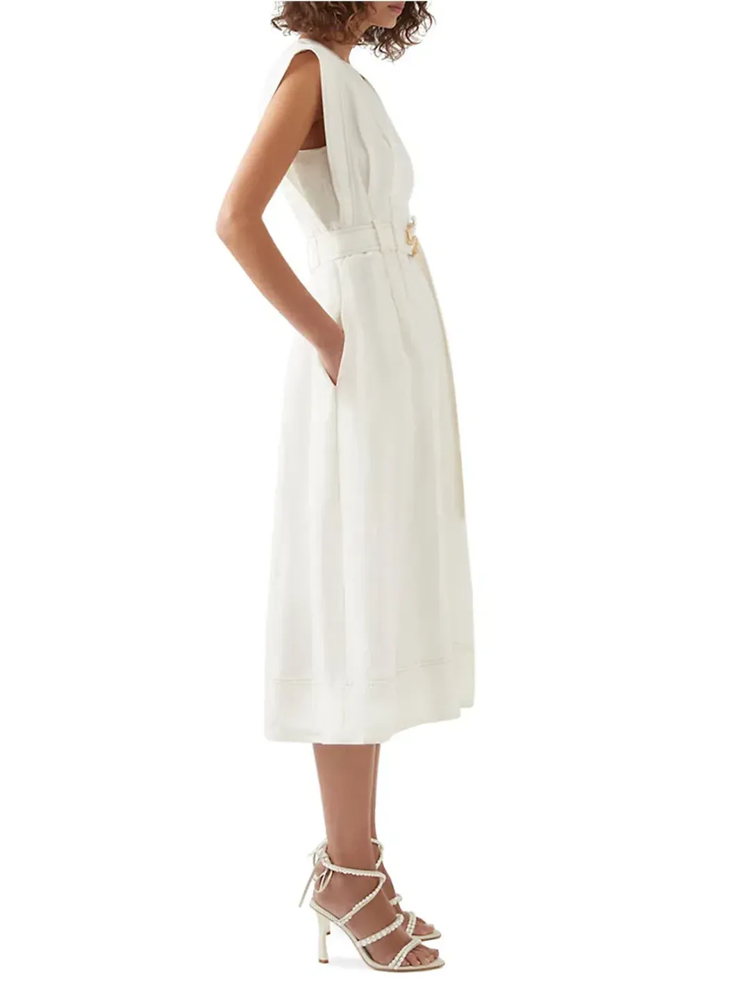 Aje  Beacon Structured Midi Dress Cream Size 10 for rent on The Volte - main image