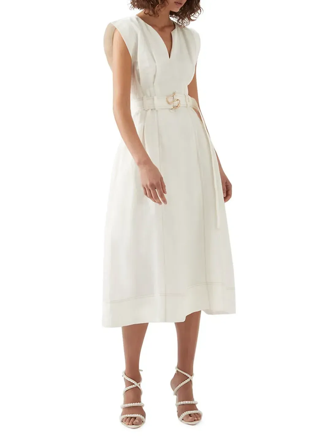 Aje  Beacon Structured Midi Dress Cream Size 10 for rent on The Volte - main image