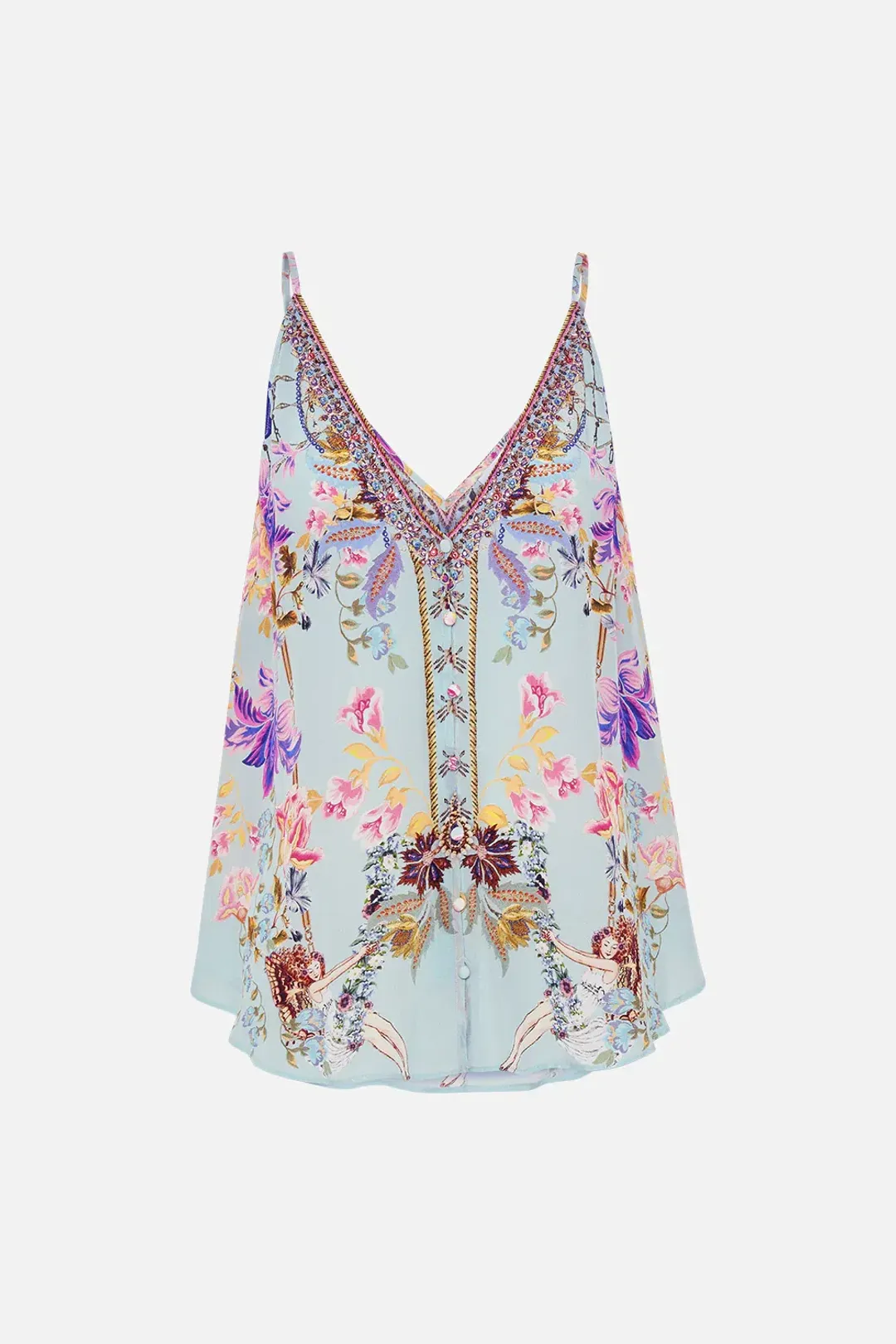 Camilla Button Front V Neck Cami Love Web Print Size AU 8 for rent on The Volte - main image