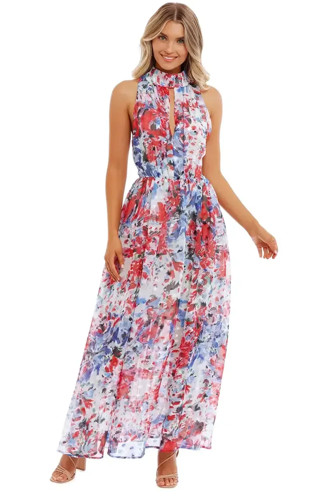 Sofia Irina Halter Gown Spring Floral Multi Size AU 6 for rent on The Volte - main image