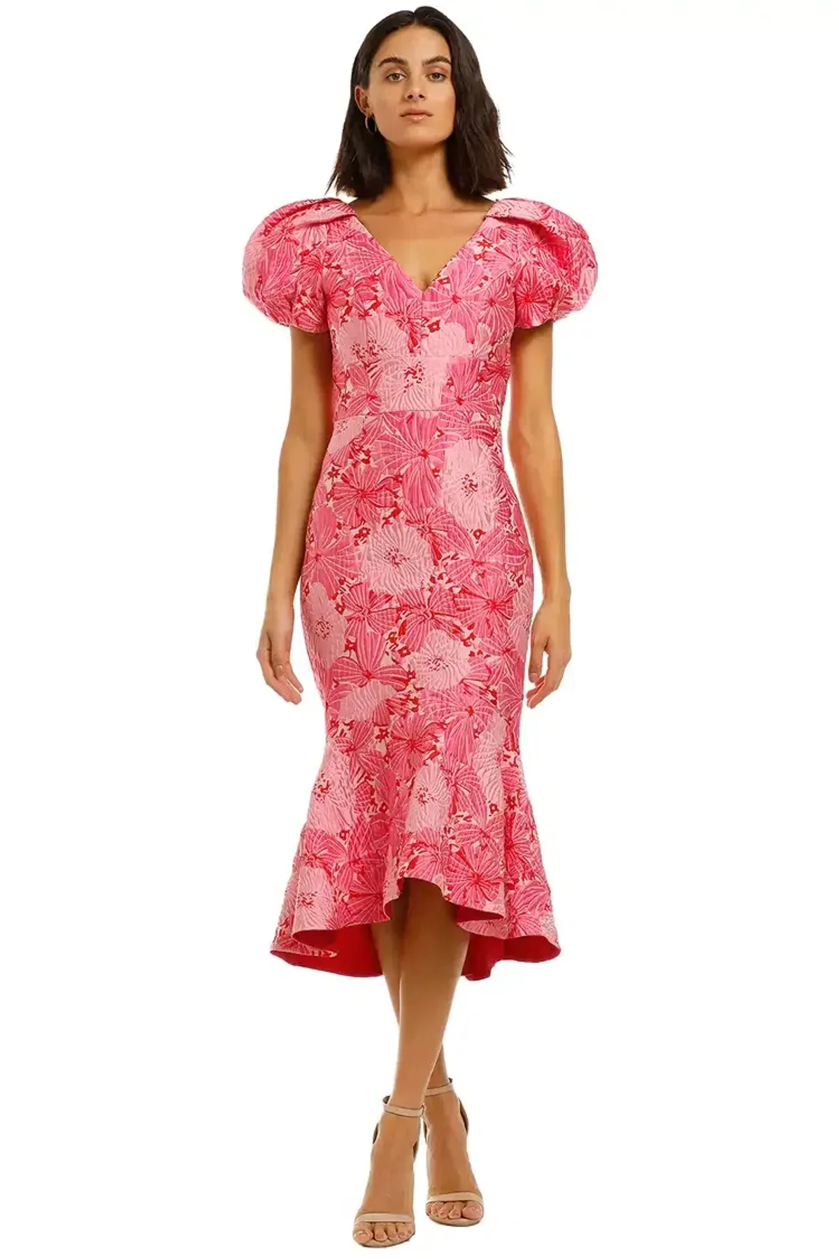 Love Honor Argento Midi Pink Floral Pink Size AU 14 for rent on The Volte - main image