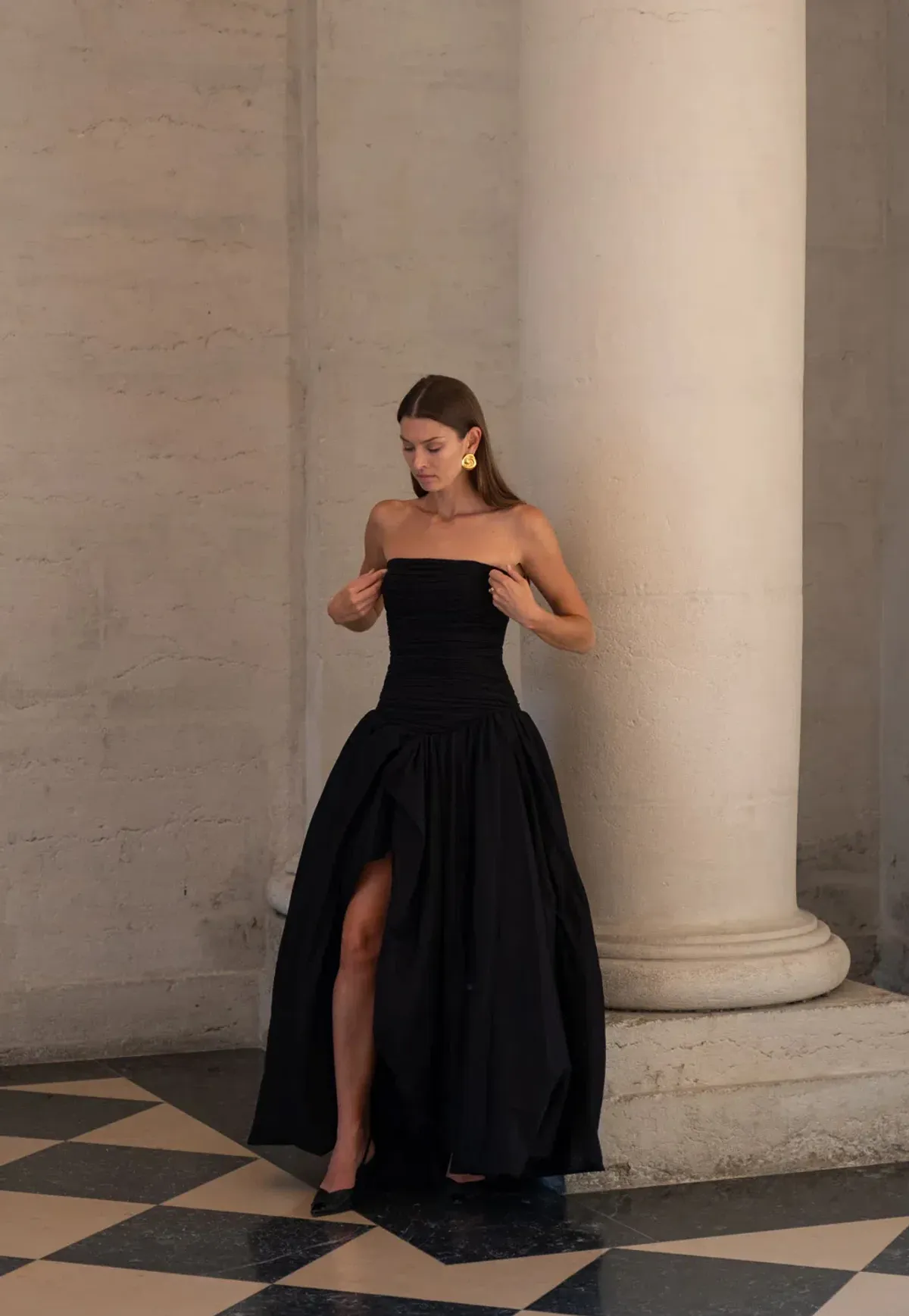 Aje Violette Bubble Hem Maxi Dress Black Size AU 8 for rent on The Volte - main image