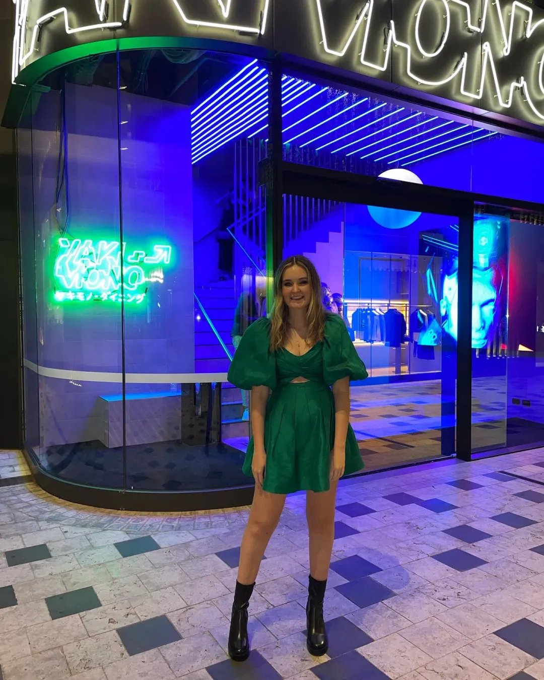 Aje Dusk Knot Puff Sleeve Mini Dress Emerald Green Size 10 for rent on The Volte - main image