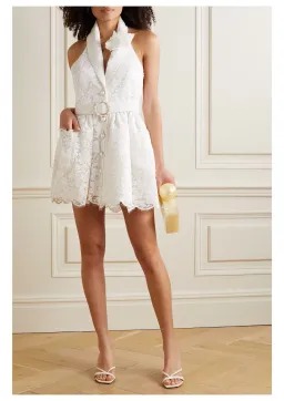 Zimmermann High Tide Belted Embellished Corded lace Halterneck Mini Dress in Ivory Size 0P/ Size 6 for rent on The Volte - image 1