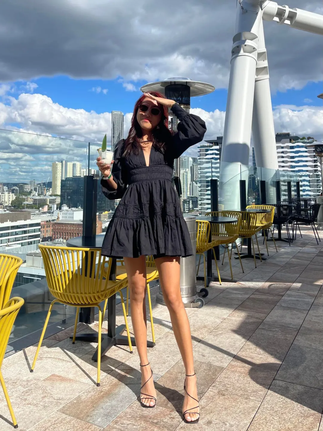 AJE Fallingwater Gathered Mini Dress Black Size 6 for rent on The Volte - main image