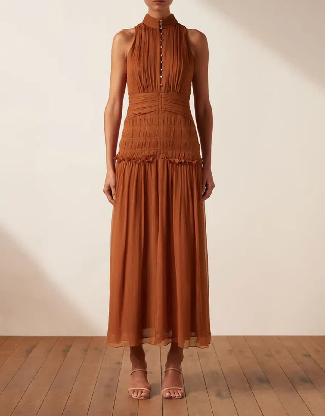 Shona Joy Noemi Sleeveless Button Up Midi Dress in Siena Size 14 for rent on The Volte - main image
