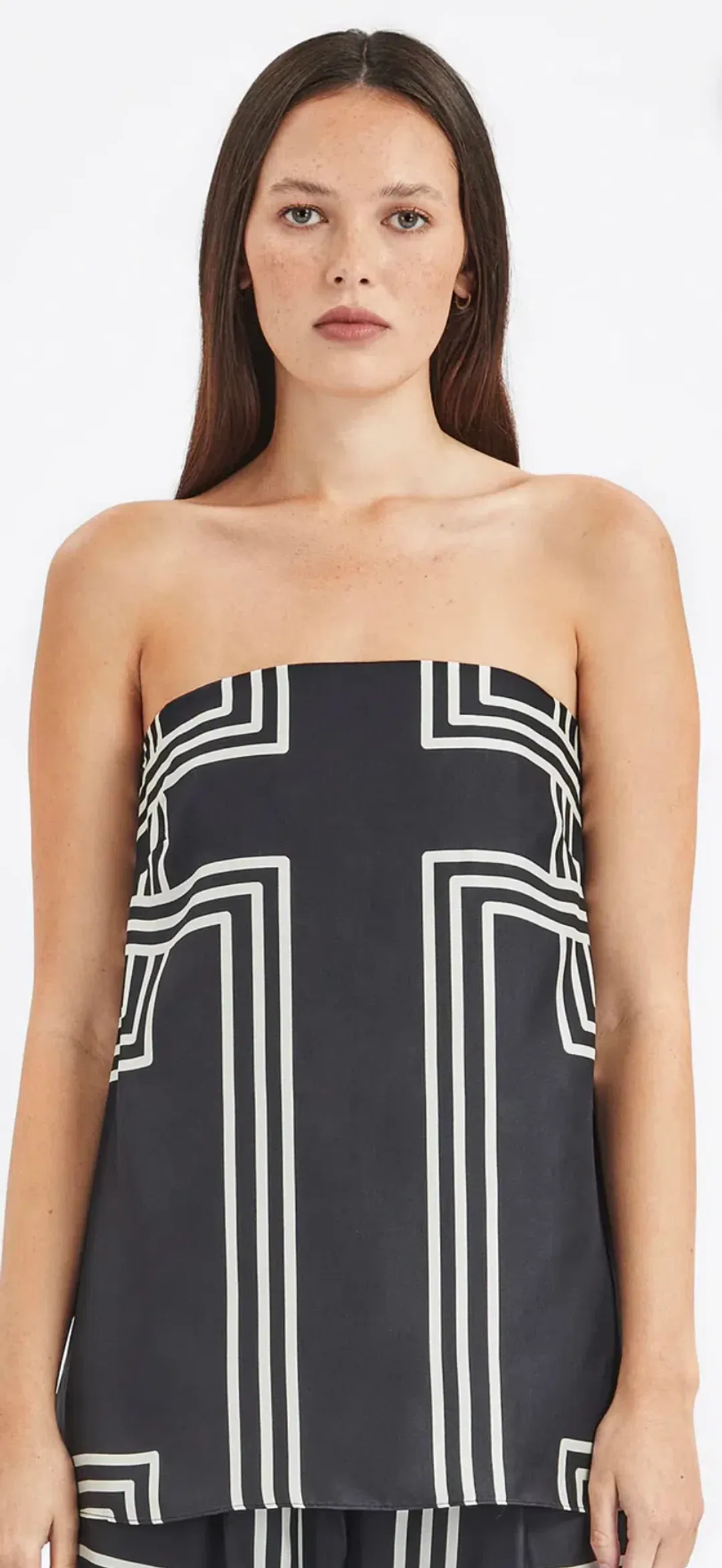 Ginger & Smart Walk the Line Strapless Top Black/Print Size 8 for rent on The Volte - main image