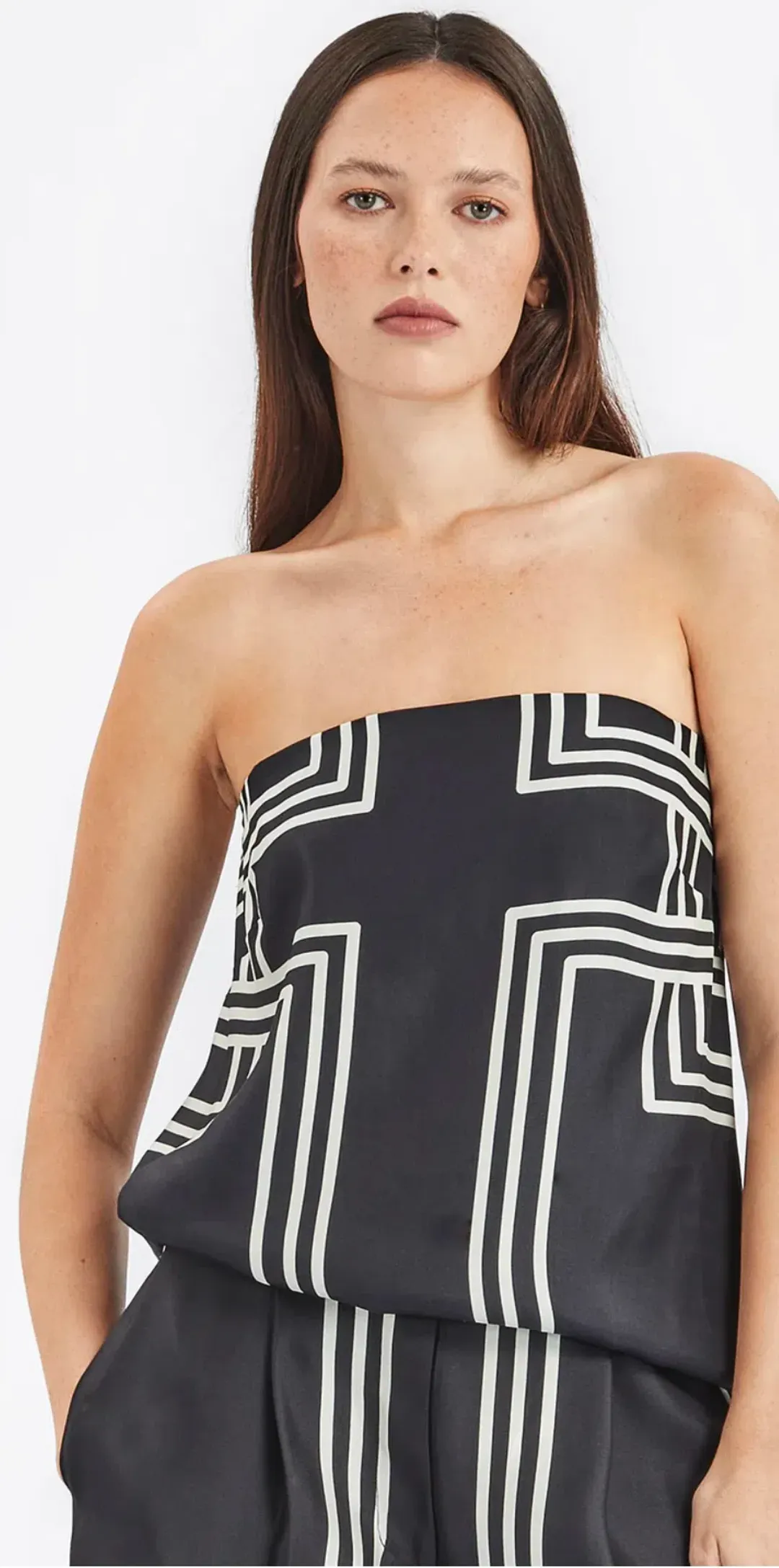 Ginger & Smart Walk the Line Strapless Top Black/Print Size 8 for rent on The Volte - main image