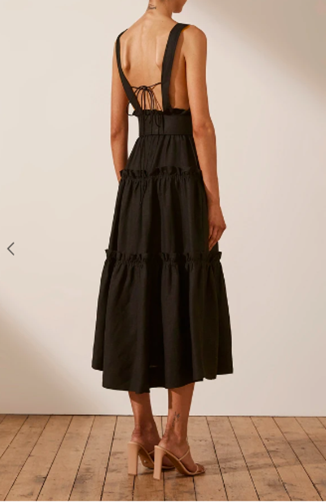 NICOLETTE LINEN TIERED MIDI DRESS - BLACK for rent on The Volte - main image