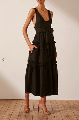 NICOLETTE LINEN TIERED MIDI DRESS - BLACK for rent on The Volte - image 1