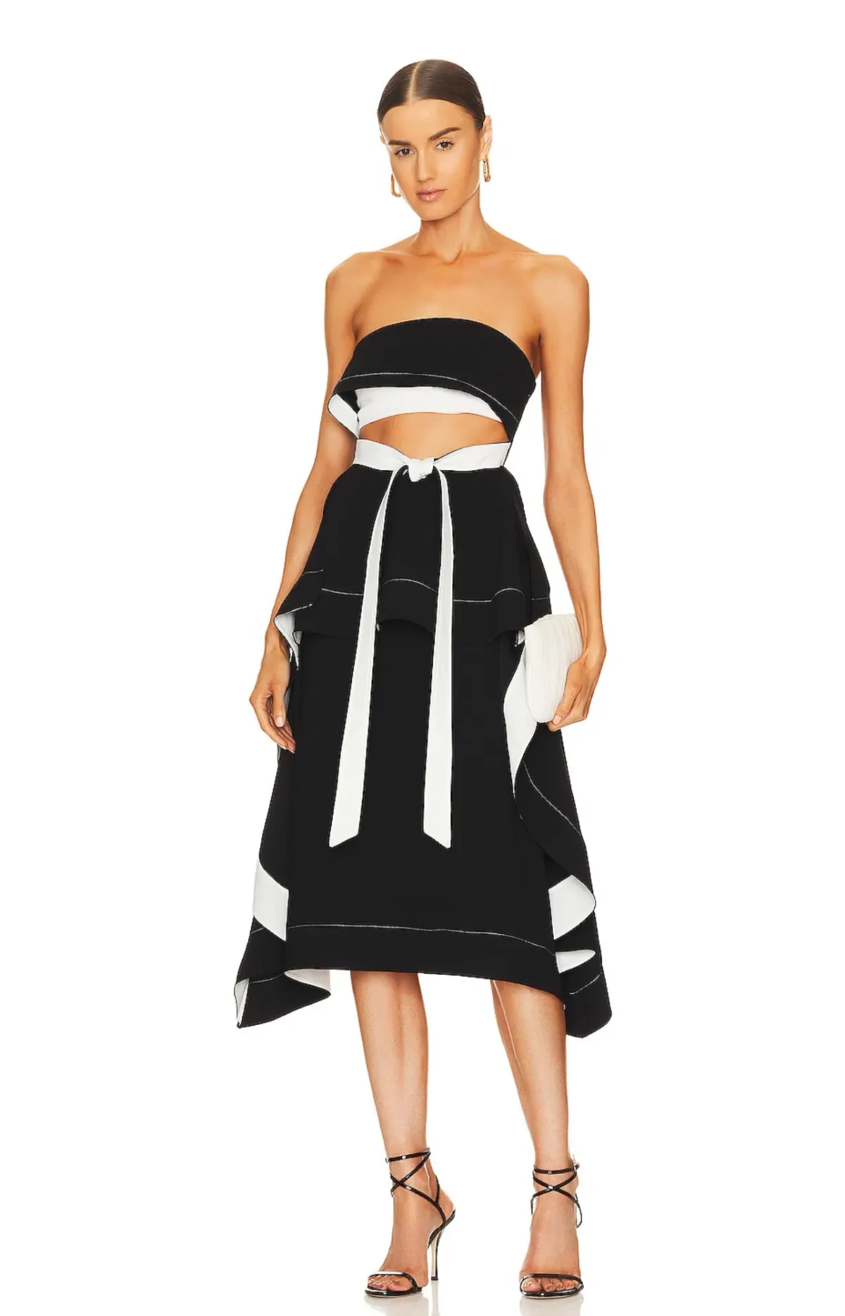 L’Academie Helena Midi Dress Black/White Size S / AU 8 for rent on The Volte - main image