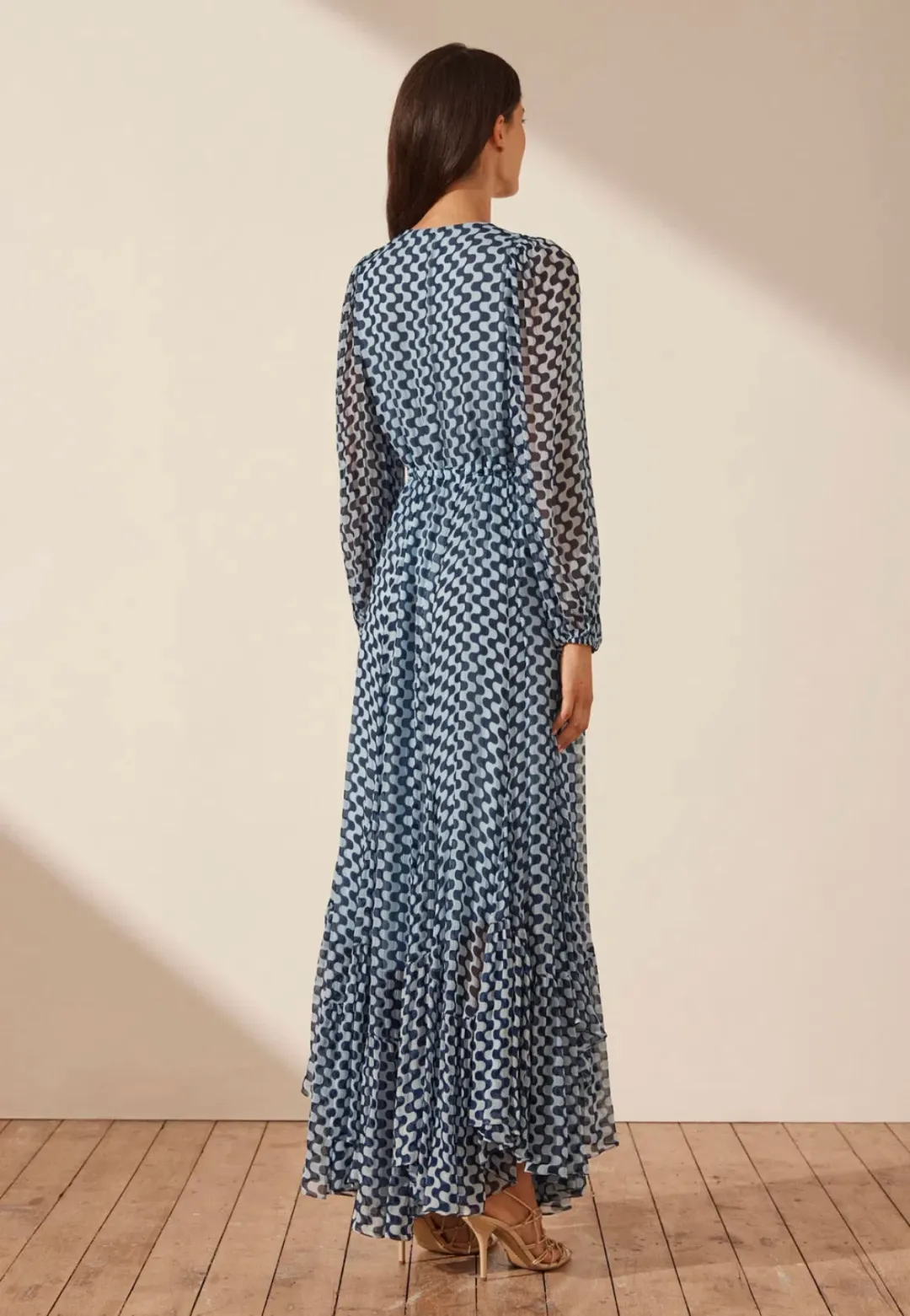 Shona Joy Elina Lace Front Drawstring Maxi Dress Print Size 12 for rent on The Volte - main image