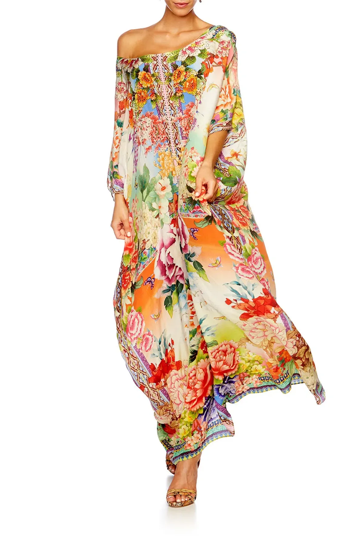 Camilla Flower Hour Round Neck Kaftan One Size  for rent on The Volte - main image